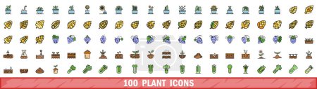 100 plant icons set. Color line set of plant vector icons thin line color flat on white