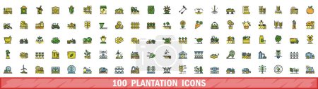 100 iconos de plantación establecidos. Línea de color conjunto de iconos vector plantación delgada línea de color plano sobre blanco