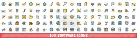 100 software icons set. Color line set of software vector icons thin line color flat on white