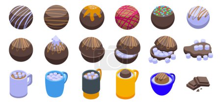 Chocolate bomb icons set isometric vector. Food dessert. Cooking cooca