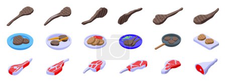 Lamb chop icons set isometric vector. Meat product. Ingredient meal fillet