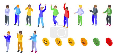 Illustration for Mood swings icons set isometric vector. People bipolar. Changing mental health - Royalty Free Image