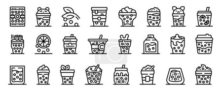 Boba icons set outline vector. Bubble cup drink. Chocolate berry fruit