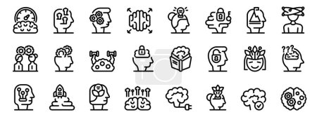 Mindset growth icons set outline vector. Thinking positive. Happy self increase
