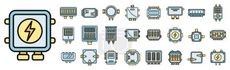 Junction box icons set outline vector. Cable connect. Electric plug thin line color flat isolated