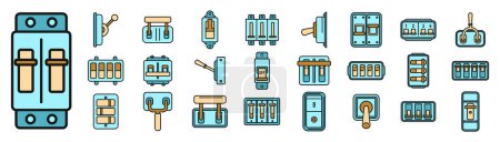 Breaker switch icons set outline vector. Cable chopper. Circuit switch thin line color flat isolated