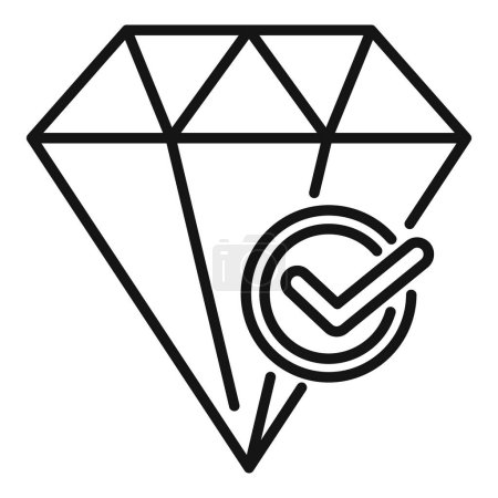 Téléchargez les illustrations : Diamant certifié forme icône contour vecteur. Règle du panier. Rechercher vérifier l'eau - en licence libre de droit