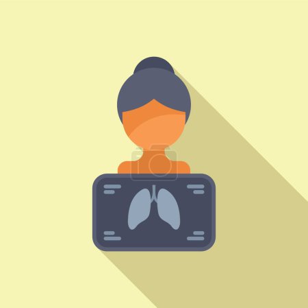 Weibliche Lungen Diagnose Symbol flachen Vektor. Kontrollieren Sie die Patientenbehandlung. Atemwegsanalyse