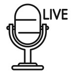 Live microphone speech icon outline vector. Online radio show. Retro style