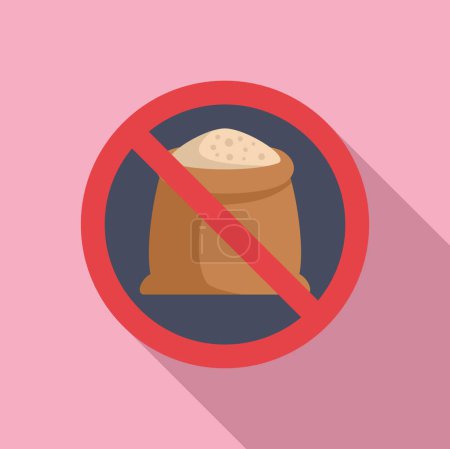 Illustration for Bakery flour sack restricted icon flat vector. Gluten intolerance. Diet product - Royalty Free Image