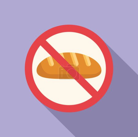 Téléchargez les illustrations : Pas d'icône de la boulangerie vecteur plat. Intolérance au gluten. Maladies alimentaires biologiques - en licence libre de droit