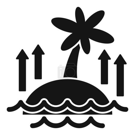 Téléchargez les illustrations : Élévation du niveau de la mer sur l'icône de l'île vecteur simple. Changement climatique. Risque pour les populations mondiales - en licence libre de droit