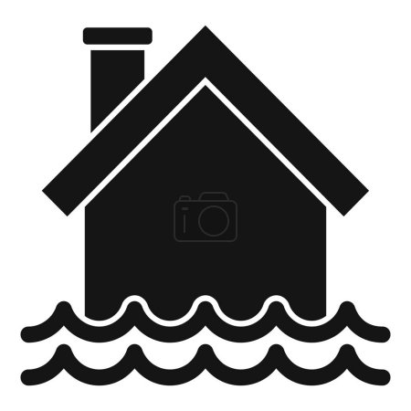 Téléchargez les illustrations : Maison dans l'icône inondation vecteur simple. Changement climatique mondial. Risque côtier - en licence libre de droit