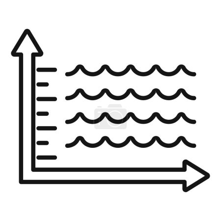 Téléchargez les illustrations : Icône graphique élévation du niveau de la mer vecteur contour. Catastrophe climatique. Risque ville côtière - en licence libre de droit