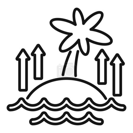 Sea level rise on island icon outline vector. Climate change. Global people risk