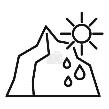 Téléchargez les illustrations : Glaciers fondre sur l'icône du soleil contour vecteur. Problème climatique mondial. Catastrophes naturelles - en licence libre de droit