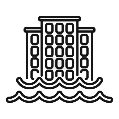 Coast city in floods icon outline vector. Climate change disasters. Earth coast problem