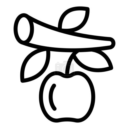 Téléchargez les illustrations : Apple sur l'icône de branche contour vecteur. Ingrédient au cidre. Récolte de fruits mûrs - en licence libre de droit