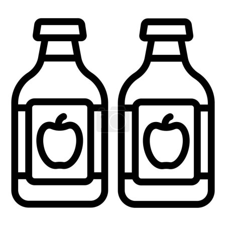 Natürliche Apfelweinflaschen umreißen den Vektor. Aromatisches Apfelgebräu. Würzige alkoholische Getränke