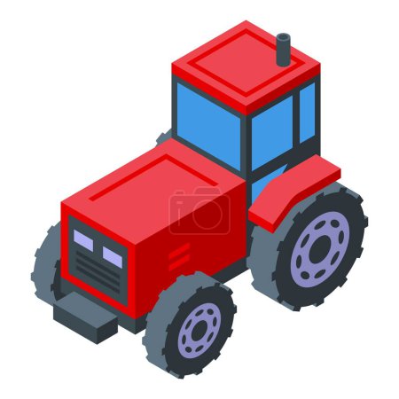 Der isometrische Vektor des Traktorbetankungssymbols. Biogas mit Fahrzeug. Landwirtschaftliche Geräte