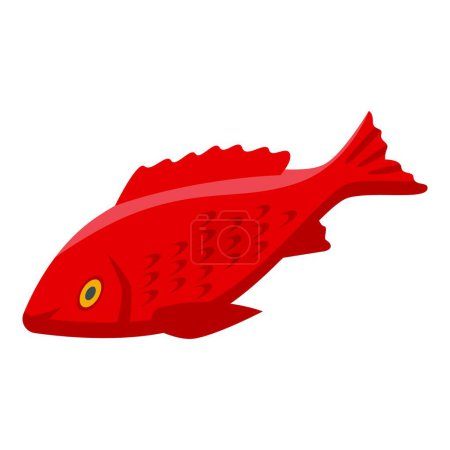 Téléchargez les illustrations : Icône poisson rouge vecteur isométrique. Le passe-temps de la pêche. Pêche à la ligne activité marine - en licence libre de droit
