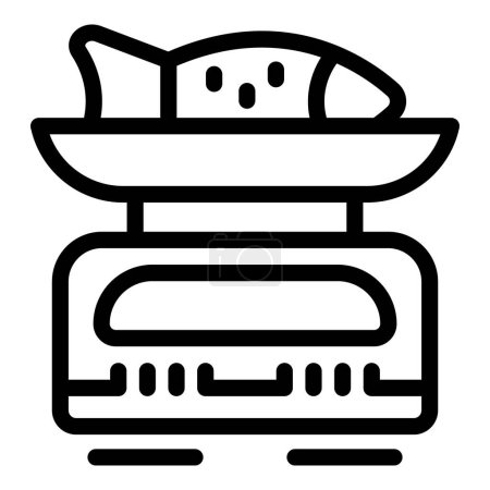 Illustration for Fish on kitchen scale icon outline vector. Food weighing. Measurement product mass - Royalty Free Image