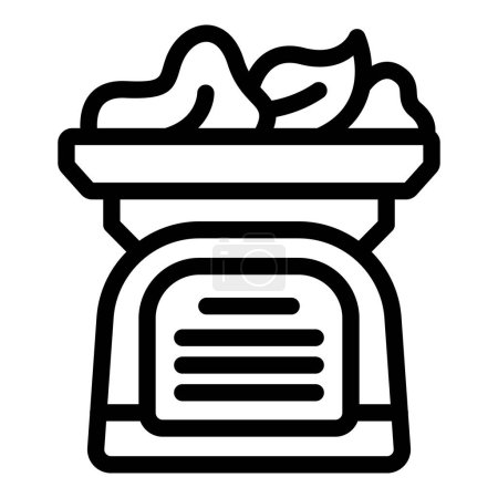 Escala de cocina con vector de contorno de icono de tazón. Medición de alimentos. Cantidad de la porción producto
