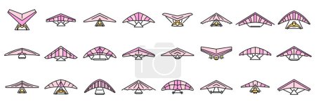 Hang glider icons set outline vector. Sport activity. Adrenaline glider thin line color flat on white