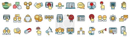 Interaction icons set outline vector. Test process. Ux user thin line color flat on white