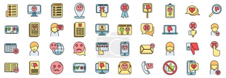 Dislike icons set outline vector. Thumb up. Angree gesture thin line color flat on white