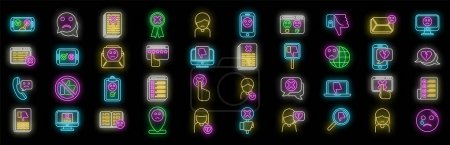 Dislike icons set outline vector. Thumb up. Angree gesture neon color on black