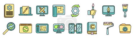 Illustration for Redesign icons set outline vector. Artist brief. Creative project thin line color flat on white - Royalty Free Image