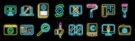 Illustration for Redesign icons set outline vector. Artist brief. Creative project neon color on black - Royalty Free Image