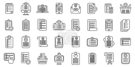 Wish list icons set outline vector. Winter post. Paper read gift card