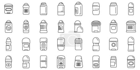 Ilustración de Roll desodorante iconos conjunto contorno vector. Antitranspirante de moda. Piel perfume cosmético - Imagen libre de derechos