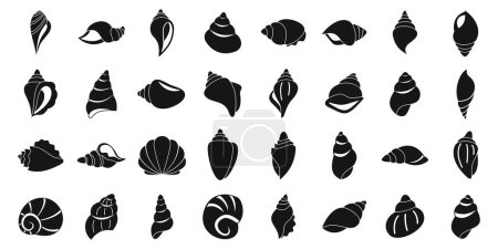 Ilustración de Los iconos de la caracola establecen vector simple. Cáscara marina. Caracol naturaleza animal - Imagen libre de derechos