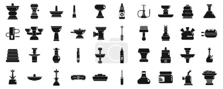 Hookah accessories icons set simple vector. Smoke flame shop. Tobacco lifestyle