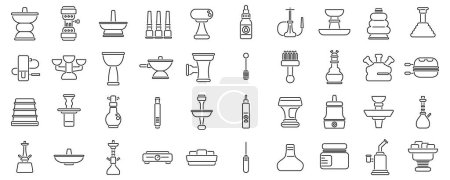 Hookah accessories icons set outline vector. Smoke flame shop. Tobacco lifestyle