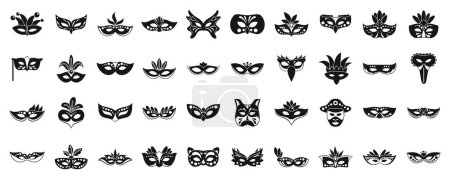 Carnival of Venice icons set simple vector. Costume mask. Hero italy fashion