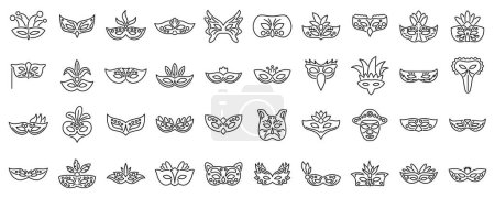 Carnival of Venice icons set outline vector. Costume mask. Hero italy fashion