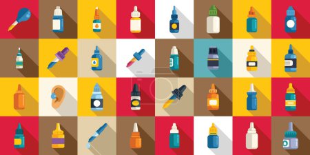 Illustration for Ear drops icons set flat vector. Medicine tube. Healthy care treatment - Royalty Free Image