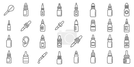 Illustration for Ear drops icons set outline vector. Medicine tube. Healthy care treatment - Royalty Free Image
