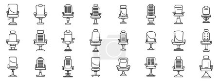 Iconos de la silla de barbero conjunto contorno vector. Salón asiento interior. Peluquería de muebles
