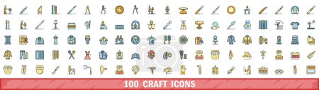 100 craft icons set. Color line set of craft vector icons thin line color flat on white
