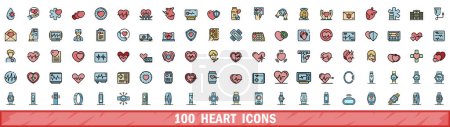 100 heart icons set. Color line set of heart vector icons thin line color flat on white