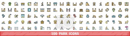 Illustration for 100 park icons set. Color line set of park vector icons thin line color flat on white - Royalty Free Image