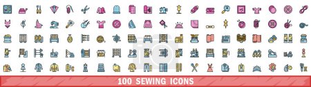 Illustration for 100 sewing icons set. Color line set of sewing vector icons thin line color flat on white - Royalty Free Image