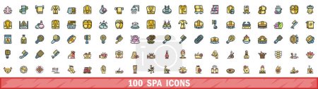 100 spa icons set. Color line set of spa vector icons thin line color flat on white
