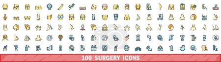 100 surgery icons set. Color line set of surgery vector icons thin line color flat on white