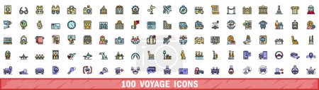 100 voyage icons set. Color line set of voyage vector icons thin line color flat on white